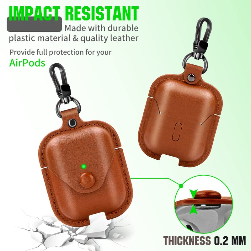 PG6 Leather Case for Airpods with Keychain, Premium Leather Vintage Portable Shockproof Protective Cover for Apple AirPods 1 and AirPods 2 Charging Case - Image 4